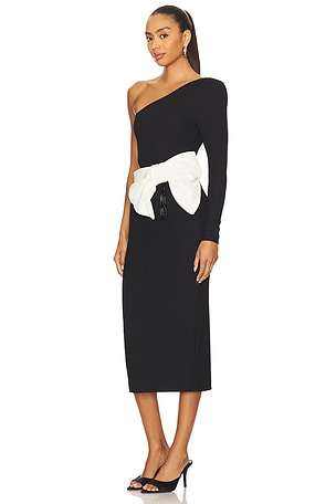 PatBO Grace Knit One Shoulder Midi Dress in Black