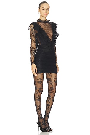 PatBO Laila Lace Long Sleeve Short Dress in Black