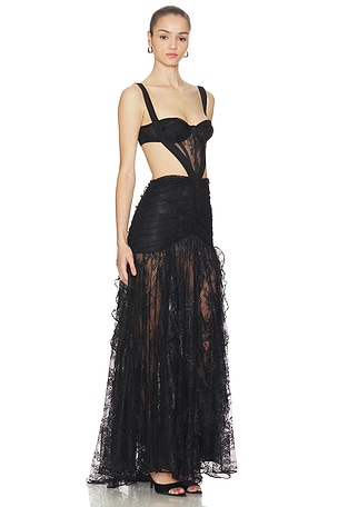PatBO Laila Lace Cut Out Gown in Black