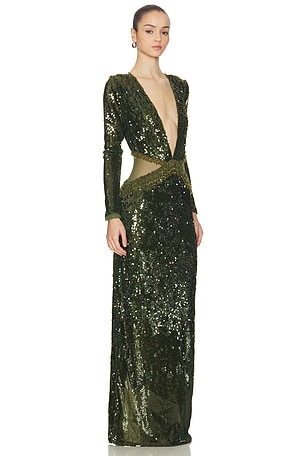 PatBO Bossa Sequin Gown in Green