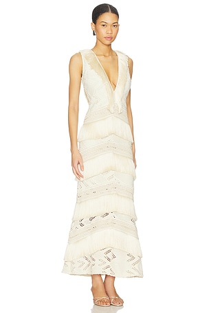 PatBO Lycra Mesh Maxi Dress in Beige