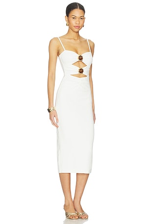 PatBO Jade Knit Cut Out Midi Dress in White