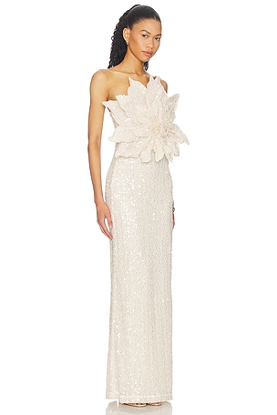 PatBO Lara Crochet Flower Maxi Dress in Beige