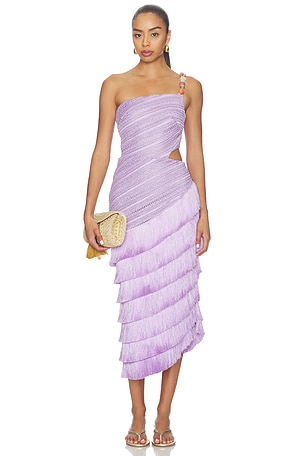 Lila Fringe Cut Out Midi Dress PatBO