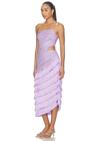PatBO Lila Fringe Cut Out Midi Dress in Purple
