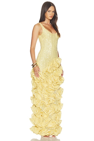 PatBO Lara Crochet Ruffle Midi Dress in Yellow