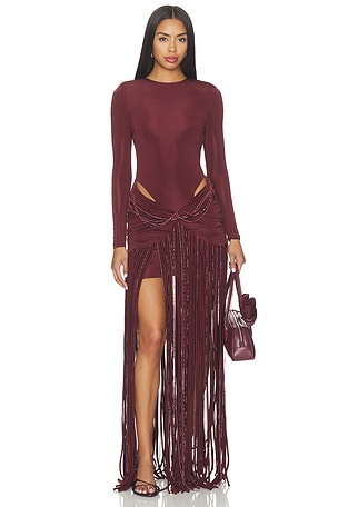 Taffeta Tarsila Fringe Maxi Dress PatBO