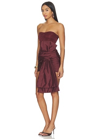 PatBO Taffeta Tarsila Bow Mini Dress in Brown. Size 12. Also