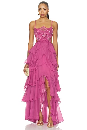 Chiffon Carmen Lotus Maxi Dress PatBO