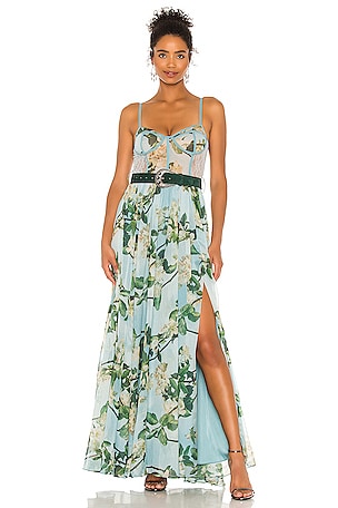 PatBO Floral Bustier Belted Maxi Dress in Sky REVOLVE