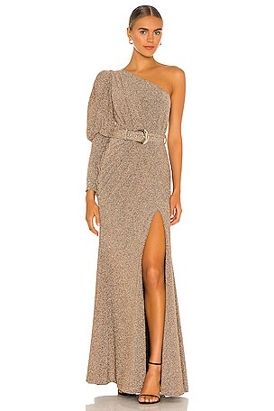 patbo gold dress Patbo Long Dress With Embroidered Corset And Fringes main image 1