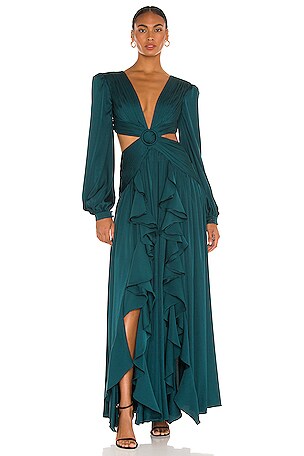PatBO Cutout Plunge Gown in Prussian Green | REVOLVE