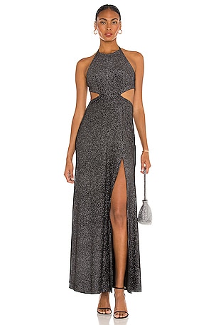 Strass Velvet Cutout Maxi Dress PatBO