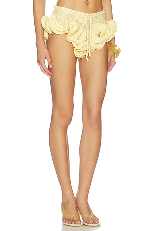 PatBO Iara Crochet Mini Short in Yellow. Size 0. Also