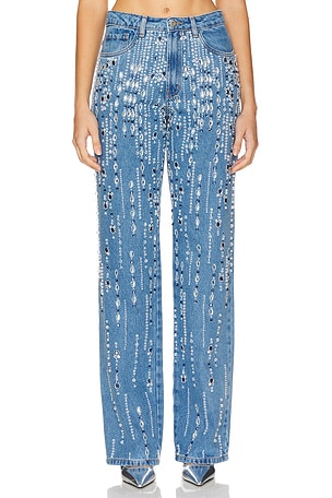 Hand-Beaded Straight Leg Jeans PatBO