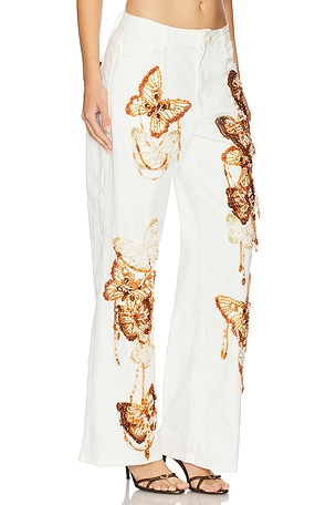 PatBO Flutter Tones Denim Pants in White. Size 8. Also