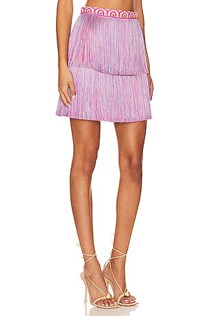 PatBO X Alessandra Ambrioso Fringe Mini Skirt in Pink