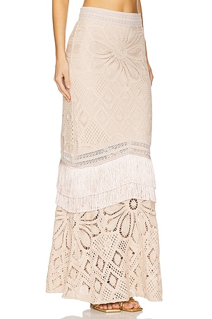 PatBO x Camila Coelho Flower Crochet Skirt in Beige