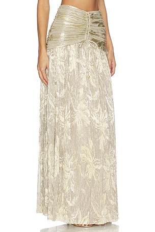 PatBO Golden Dust Lurex Maxi Skirt in Metallic Gold