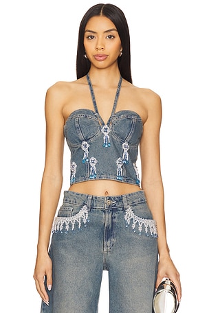 Nostalgic Sky Denim Bustier Top PatBO