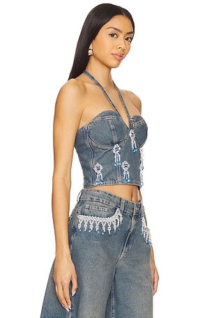 PatBO Nostalgic Sky Denim Bustier Top in Blue