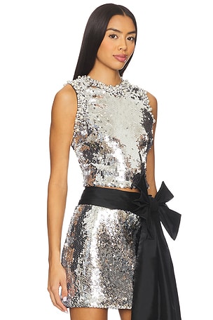 PatBO Moonlight Sequin Top in Metallic Silver