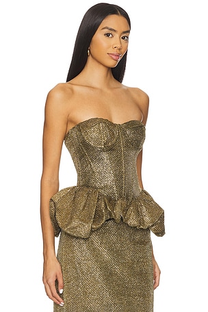 PatBO Weave Peplum Top in Metallic Gold. Size 6. Also