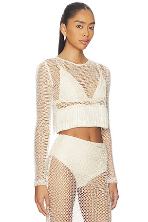 PatBO Crochet Bloom Top in Beige