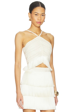 PatBO Amethyst Fringe Top in White
