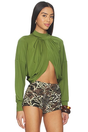 PatBO Intensity Jersey Cut Out Top in Green. Size XS. Also