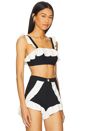 PatBO Merian Knit Flutter Color Block Bikini Top