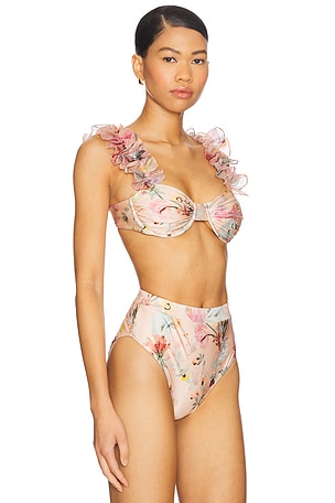 PatBO Lily Flower Flutter Sleeve Bikini Top in Blush