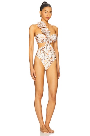 PatBO Botanic Retro Flower Applique One Piece in White