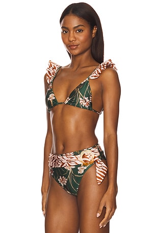 PatBO Botanic Retro Bikini Top in Dark Green