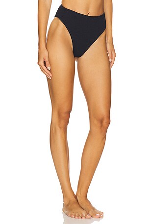 PatBO Breeze Jacquard High Waist Bikini Bottom in Black