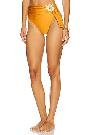 PatBO Lagoa Lycra Belt High Waist Bikini Bottom in Orange