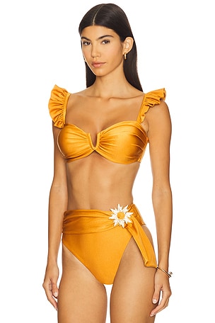 PatBO Lagoa Lycra Flutter Bikini Top in Orange