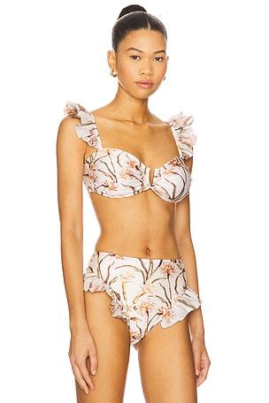 PatBO Botanic Retro Flutter Bikini Top in Beige