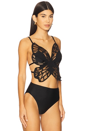 PatBO Runway Tulle Butterfly Top in Black