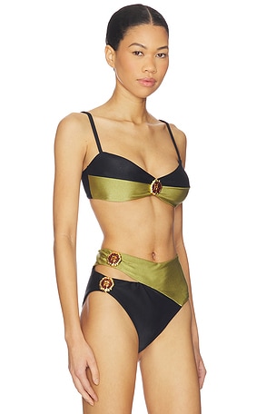 PatBO Jade Underwire Bikini Top in Olive,Black. Size XS. Also
