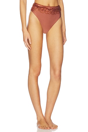 PatBO x Camila Coelho Golden Lune Bikini Bottom in Metallic Copper