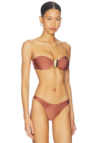 PatBO x Camila Coelho Golden Lune Seashell Bandeau Bikini Top in Metallic Copper