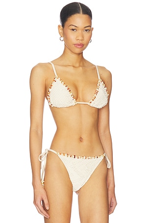 PatBO x Camila Coelho Triangle Bikini Top in Beige. Size XS. Also
