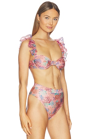 PatBO Seaweed Flutter Bikini Top in Pink. Size XS. Also