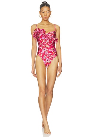 Peony Print Lycra Ruffle Bodysuit PatBO