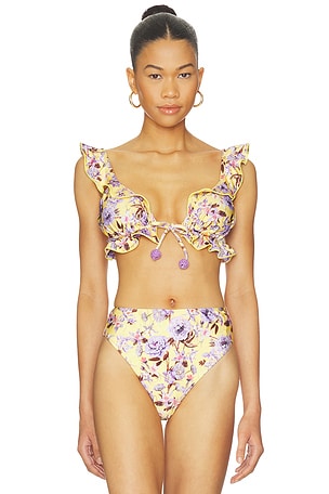 Peony Print Ruffle Bikini Top PatBO