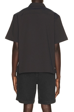 Percival Rowan Seersucker Boxy Shirt in Blue. Size XL/1X. Also