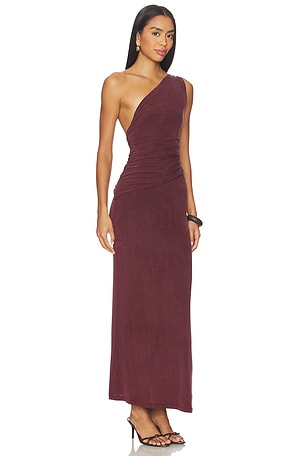 Peachy Den Amelia One Shoulder Maxi Dress in Chocolate. Size XS. Also