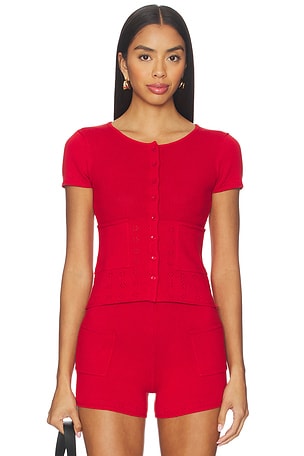 Marie Knit Polo Top Peachy Den