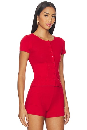 Peachy Den Marie Knit Polo Top in Red. Size XS. Also